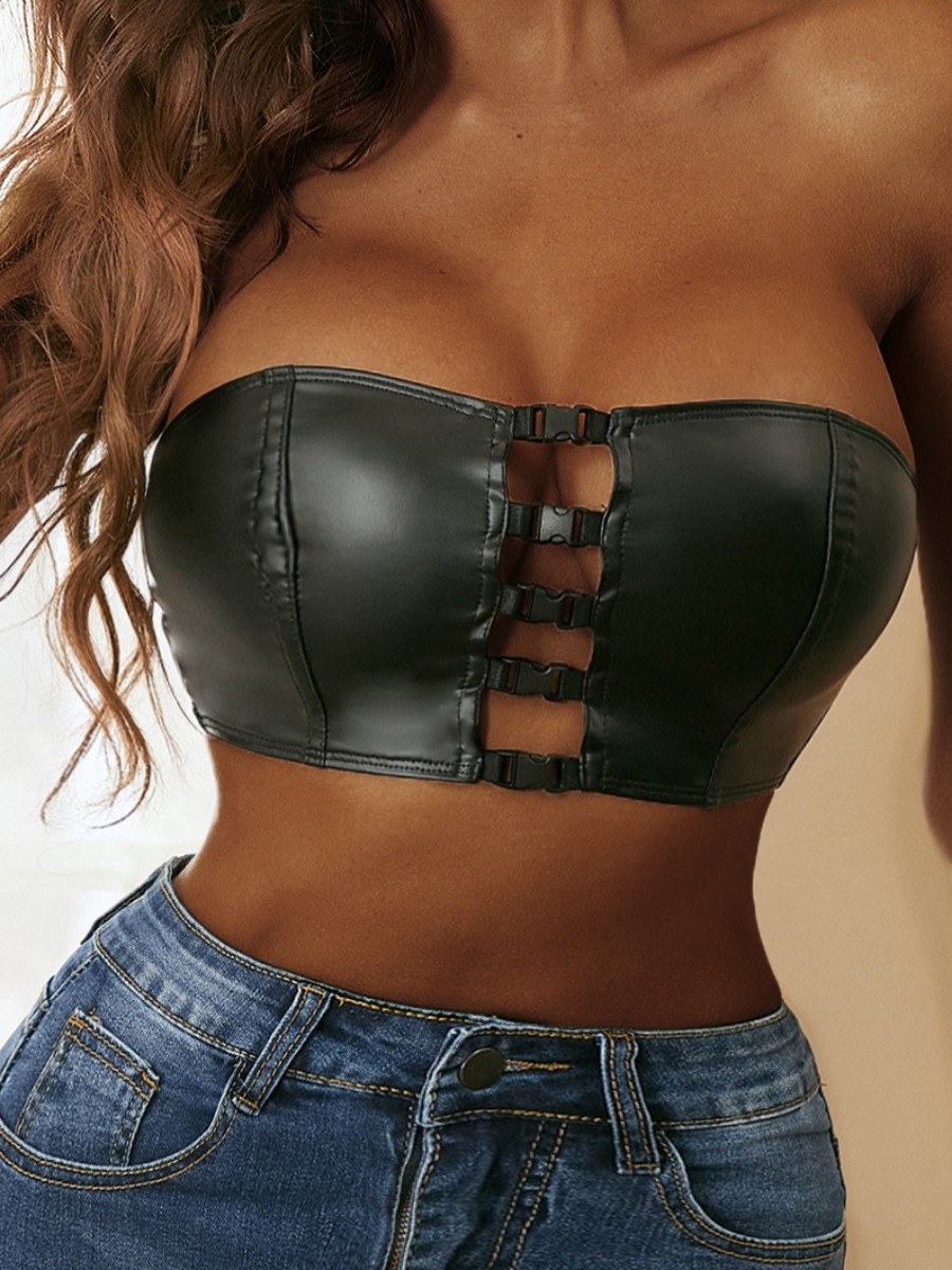 

LW Leather Off The Shoulder Buckle Design Camisole, Black