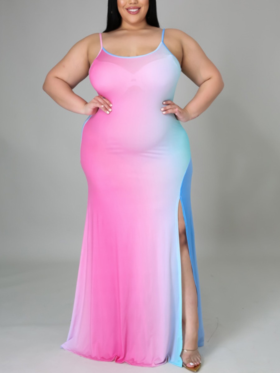 LW SXY Plus Size Gradient Cami Slit Mermaid Dress