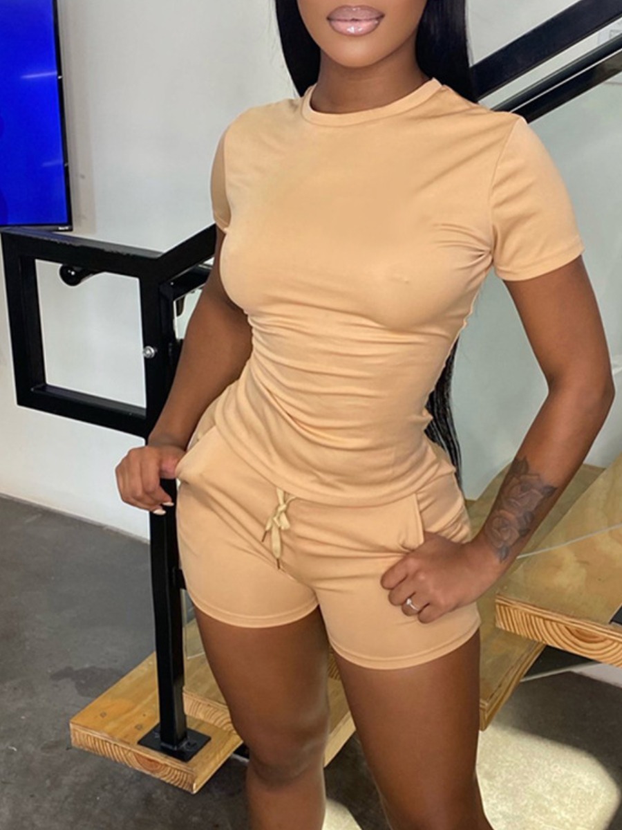 LW Round Neck Drawstring Shorts Set