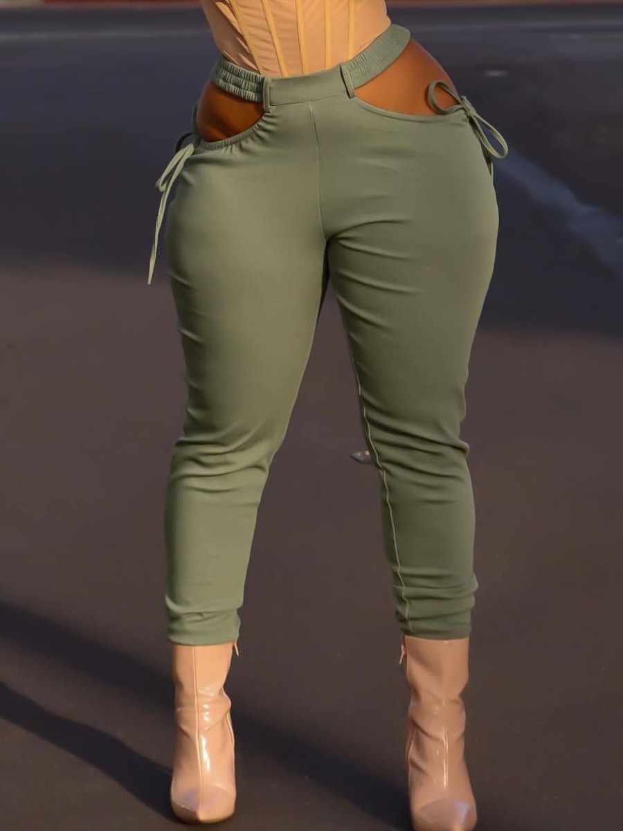 

LW Bandage Hollow-out Design Pants, Green