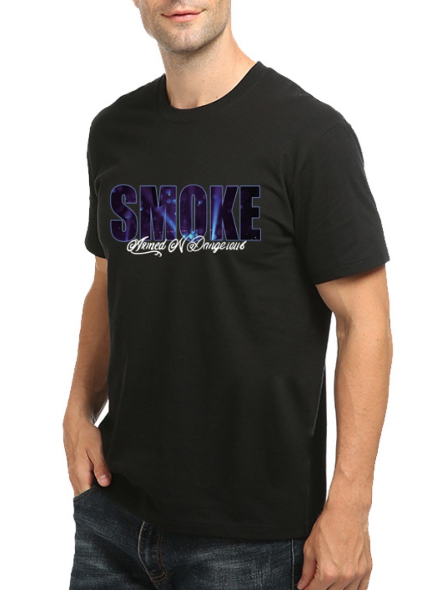 

LW COTTON Men Round Neck Letter Print T-shirt, Black