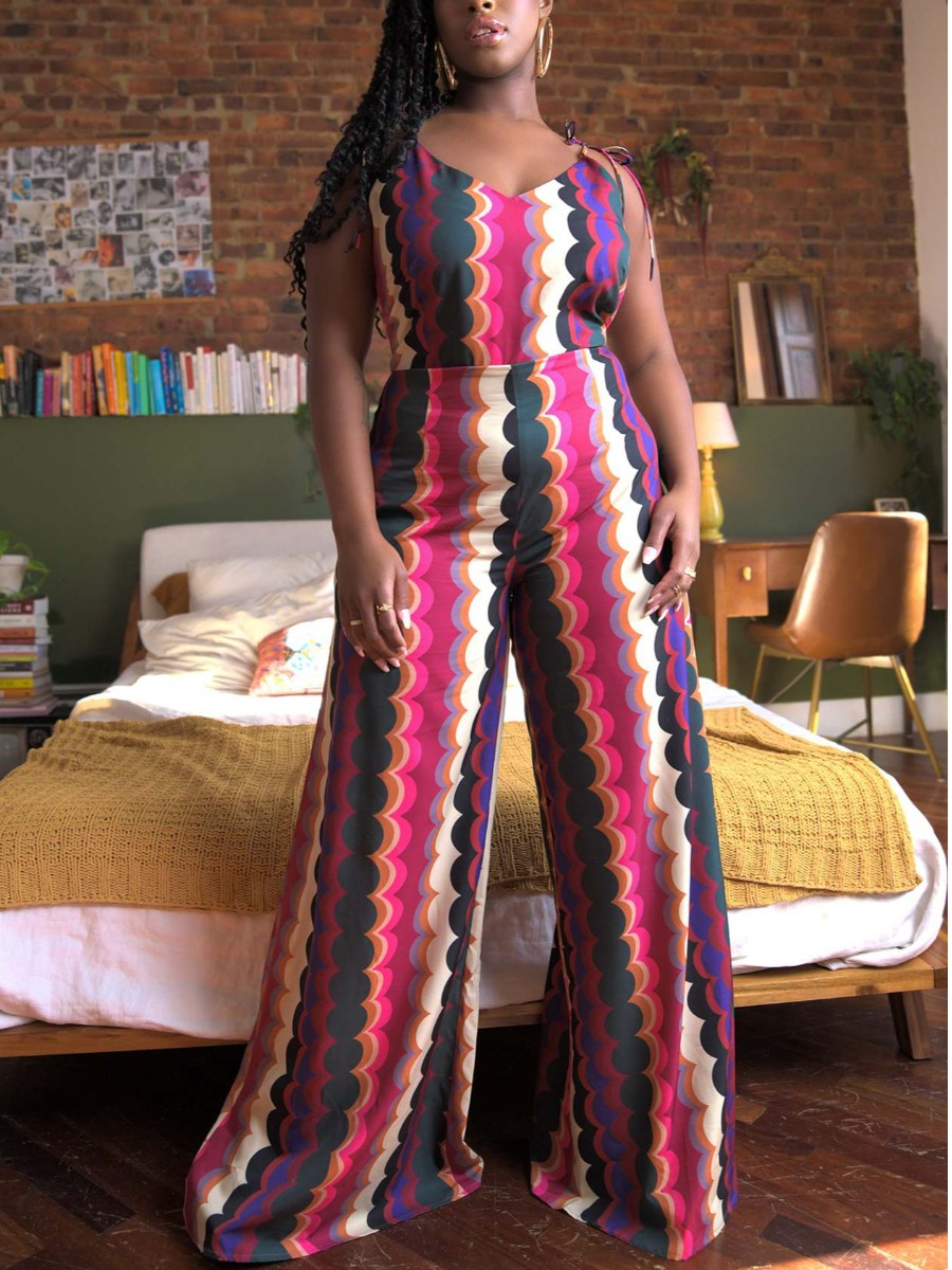 

LW Plus Size Geometric Print Wide Leg Jumpsuit, Multi