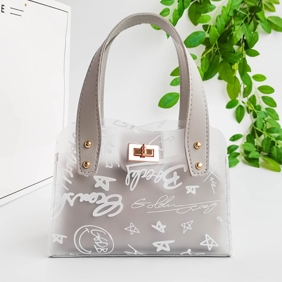 

LW Letter Print See-through Messenger Bag, Light grey