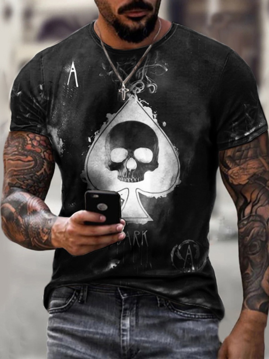 

LW Men Skull Head Letter Print T-shirt, Black