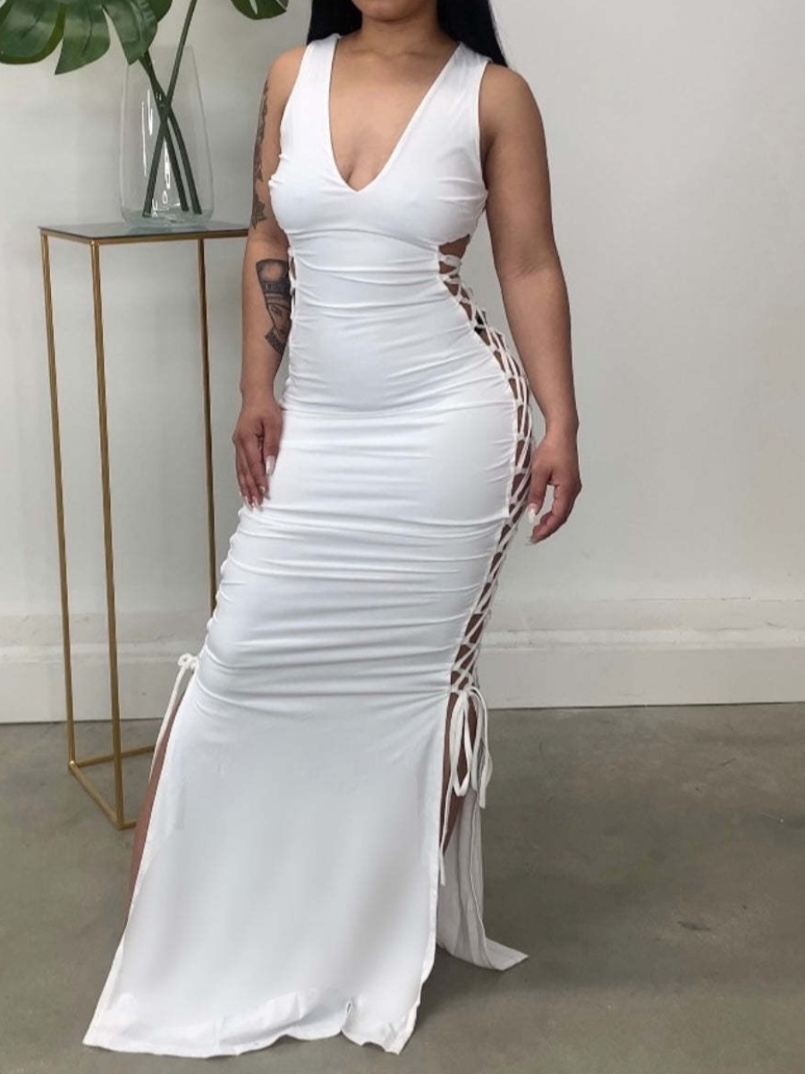

LW Bandage Hollow-out Design Bodycon Dress, White