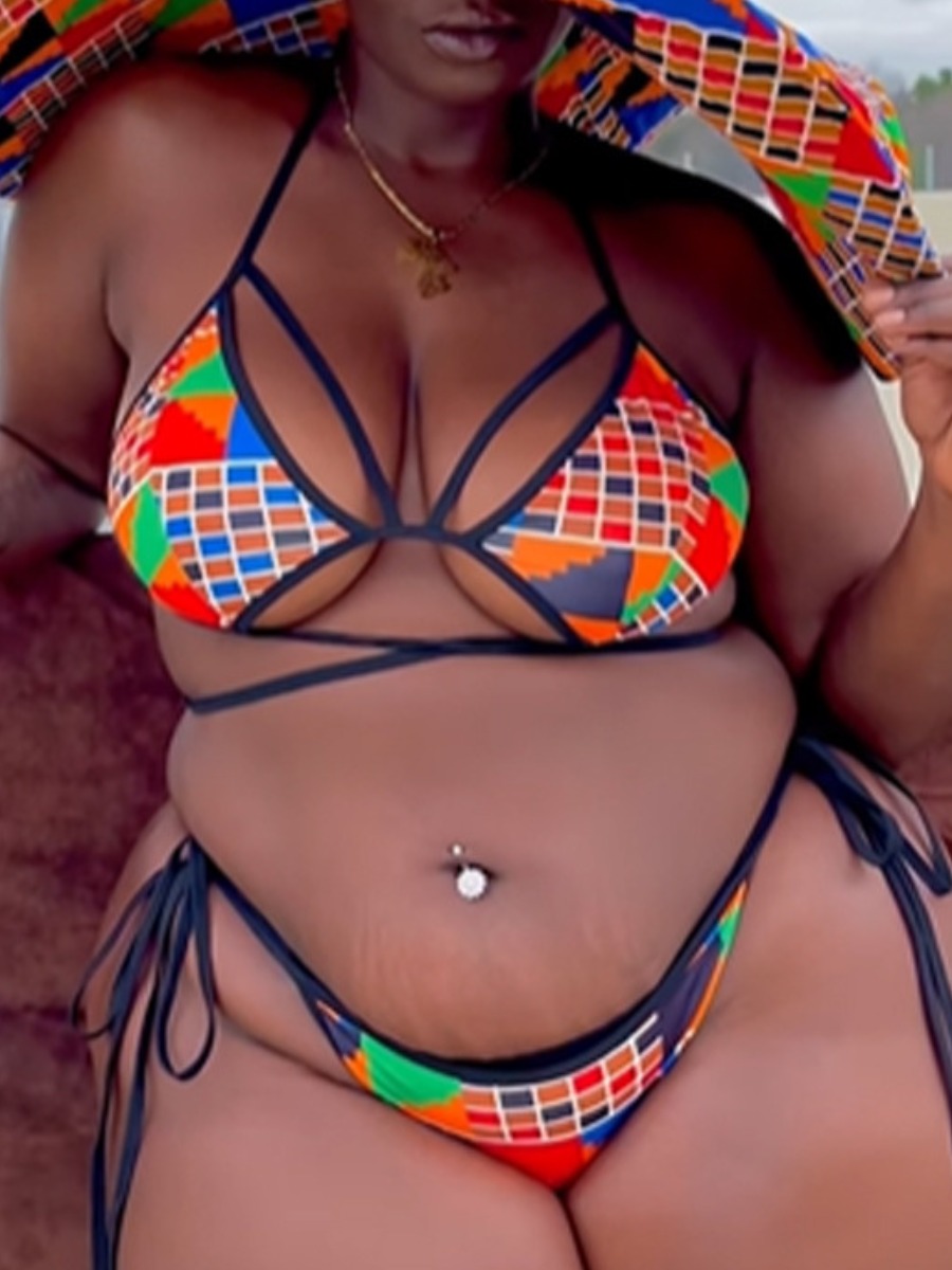 

LW SXY Plus Size Geometric Print Bandage Design Bikini Set, Multi
