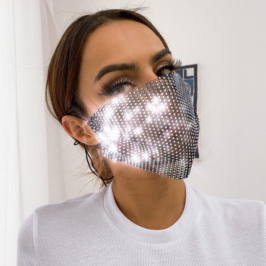 

LW Rhinestone Crystal Face Mask, Pitch-black