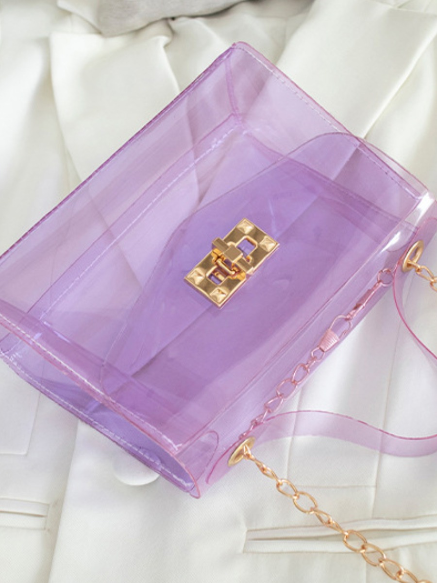 

LW Chain Strap Clear Crossbody Bag, Purple