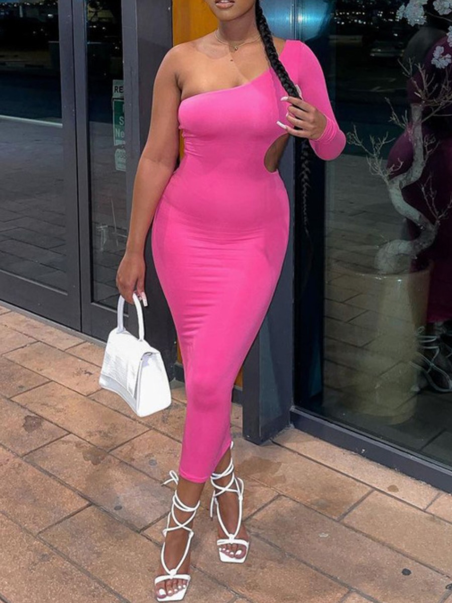 

LW SXY One Shoulder Cut Out Bodycon Dress, Pink