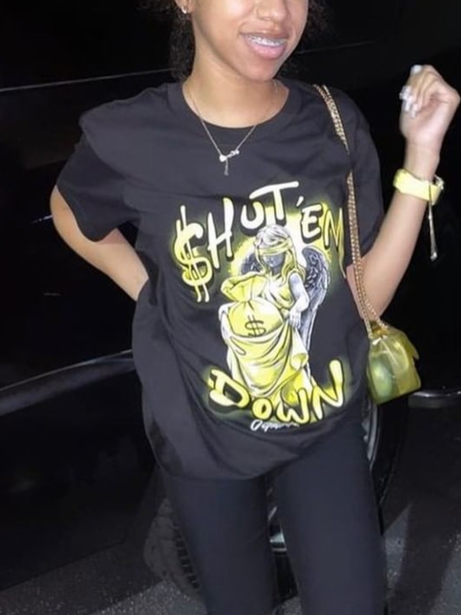 

LW Figure Letter Print T-shirt, Black