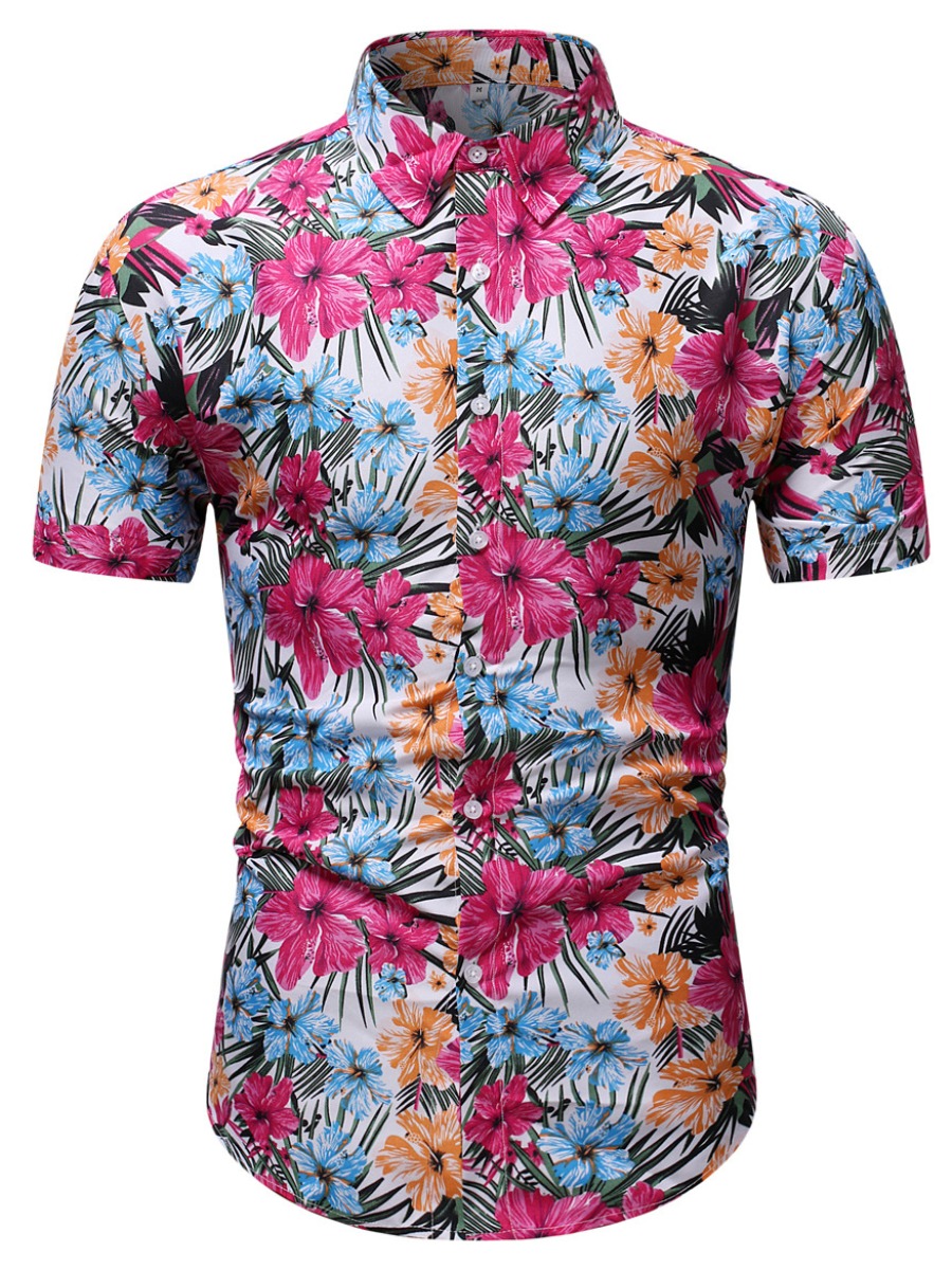 

LW Men Floral Print Skinny Shirt, Red