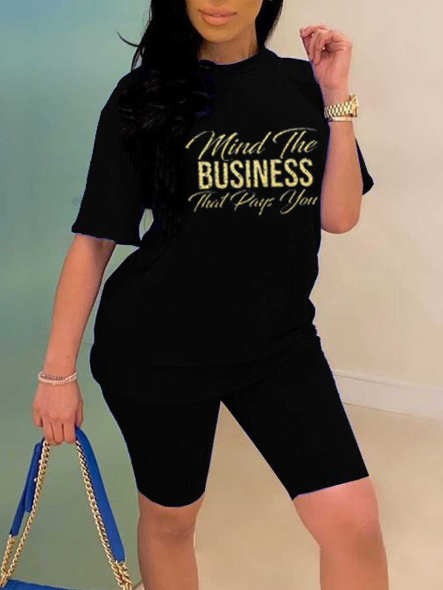 

LW Business Letter Print Shorts Set, Black