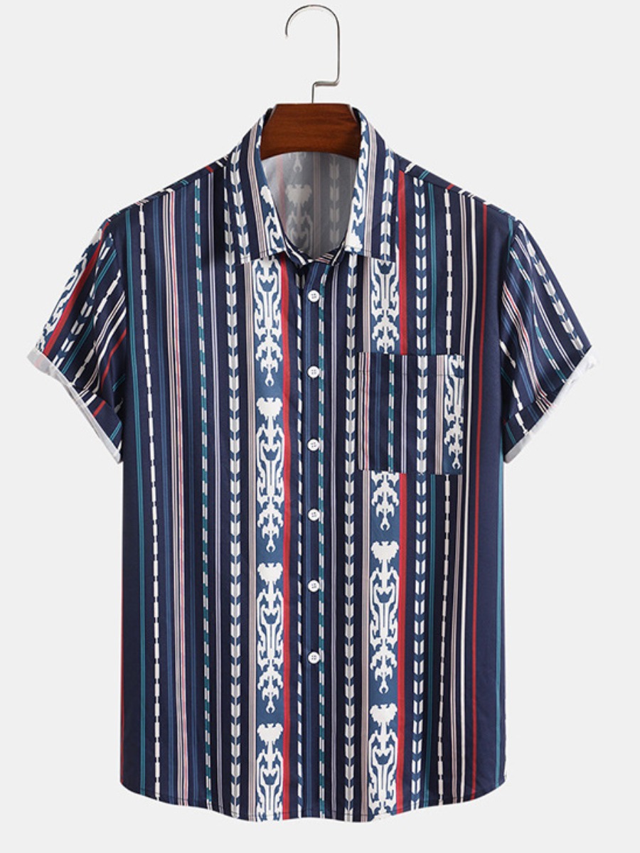 

LW COTTON Men Striped Straight Shirt, Navy blue