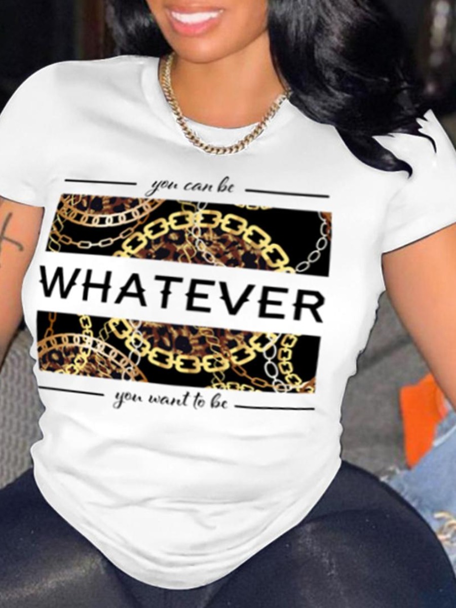 

LW Plus Size Letter Chain Print T-shirt, White