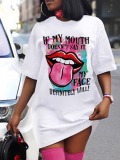 LW Lip Letter Print T-Shirt Dress