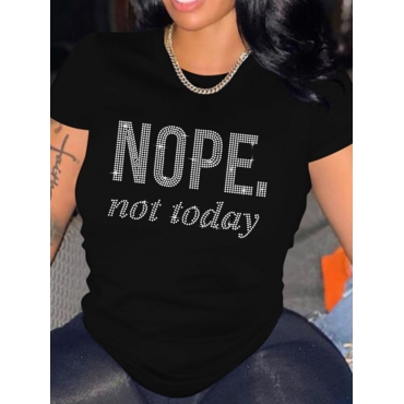 

LW Plus Size Rhinestone Letter Print T-shirt, Black