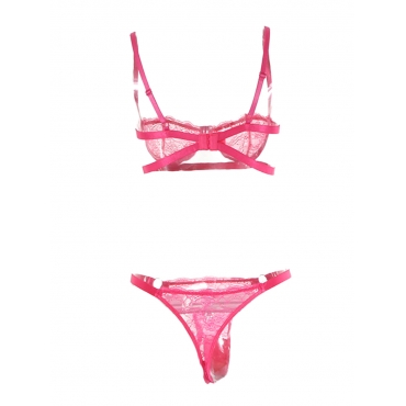 LW SXY Neon Pink Floral Lace Cut-out Underwire Secret Set