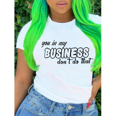 

LW Plus Size Round Neck Letter Print T-shirt, White