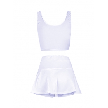 LW Sporty U Neck Flounce Design White Two Piece Skirt Set
