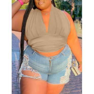 

LW SXY Plus Size Bandage Design Backless Camisole, Khaki