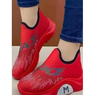 

LW Hot Drilling Letter Print Sneakers, Red