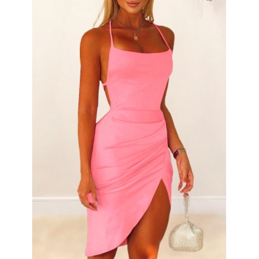 

LW SXY Bandage Design Backless Thigh Slit Dress, Pink