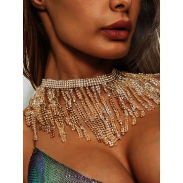 

LW SXY Rhinestone Tassel Design Necklace, Gold