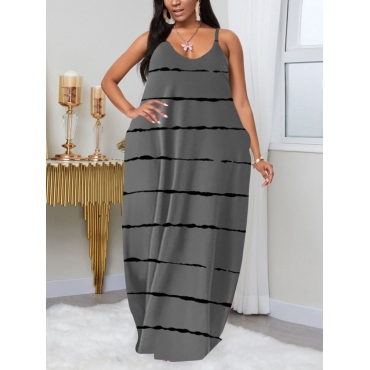 

LW Plus Size Striped Cami A Line Dress, Dark grey