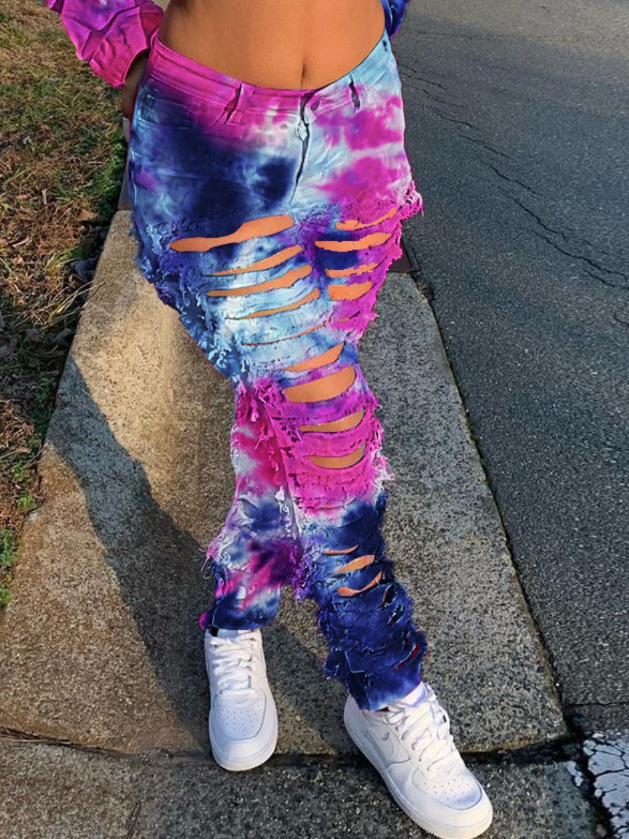 

LW Tie-dye Ripped Jeans, Multi