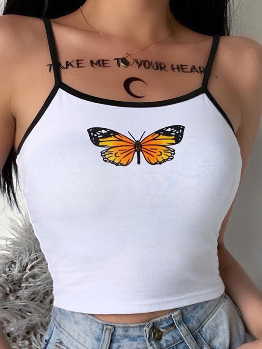 

LW Butterfly Print Skinny Camisole, White