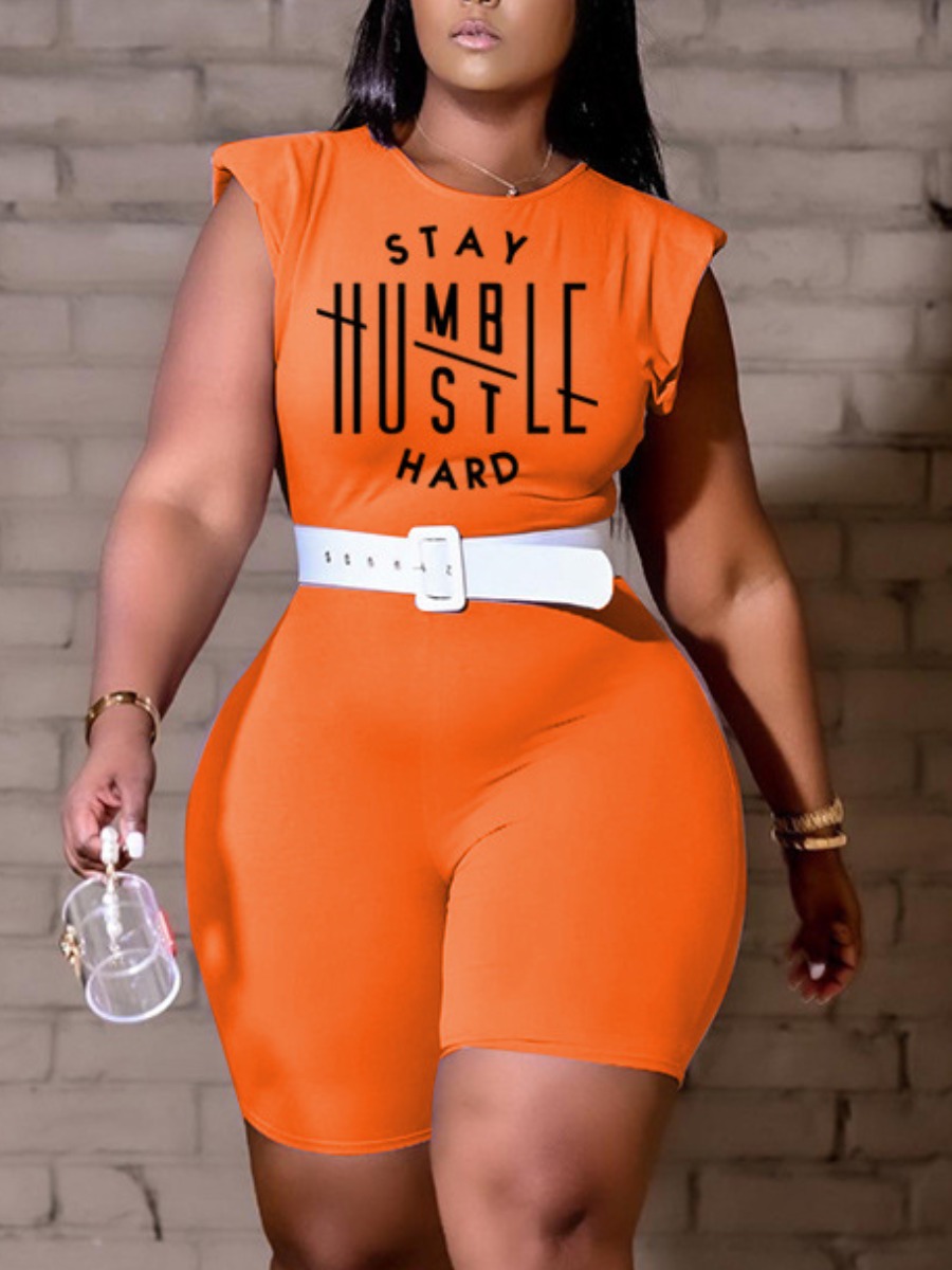 

LW Plus Size Stay Humble Letter Print Romper, Orange