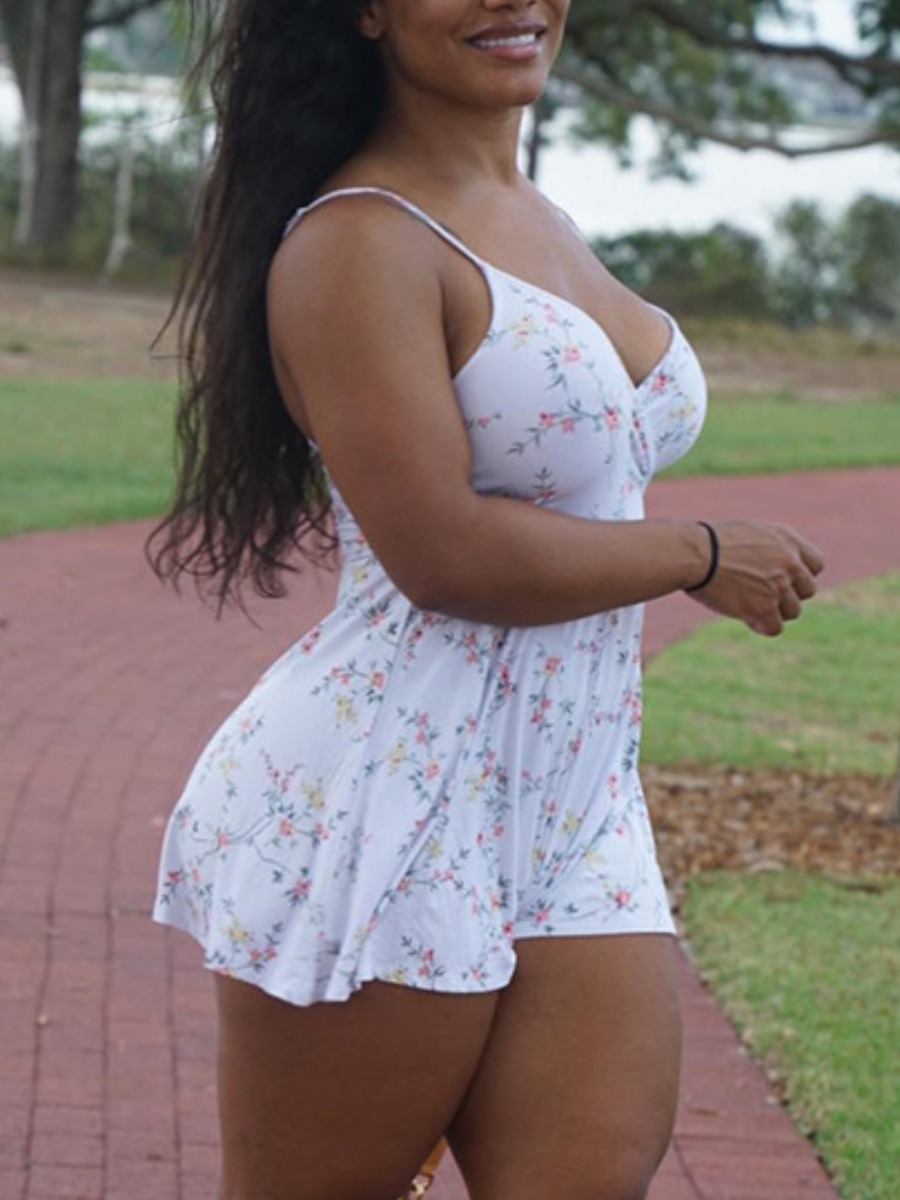LW Floral Print Cami Romper, White
