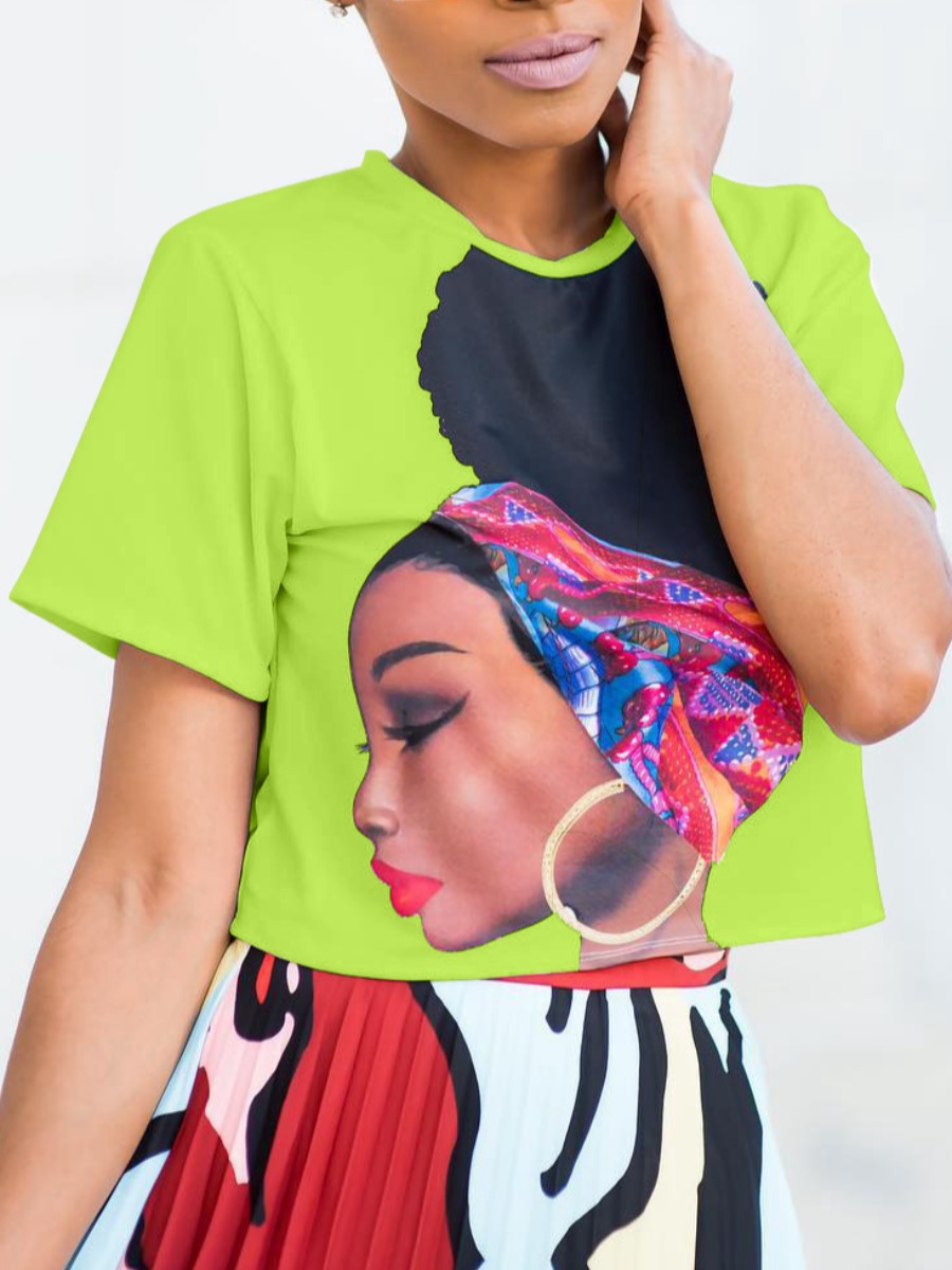 

LW Figure Print Patchwork T-shirt, Green