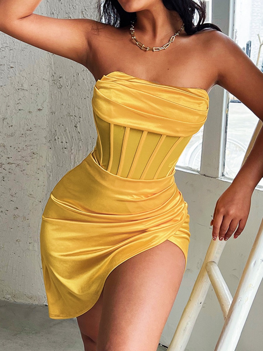 

LW Off The Shoulder Split Dress, Yellow