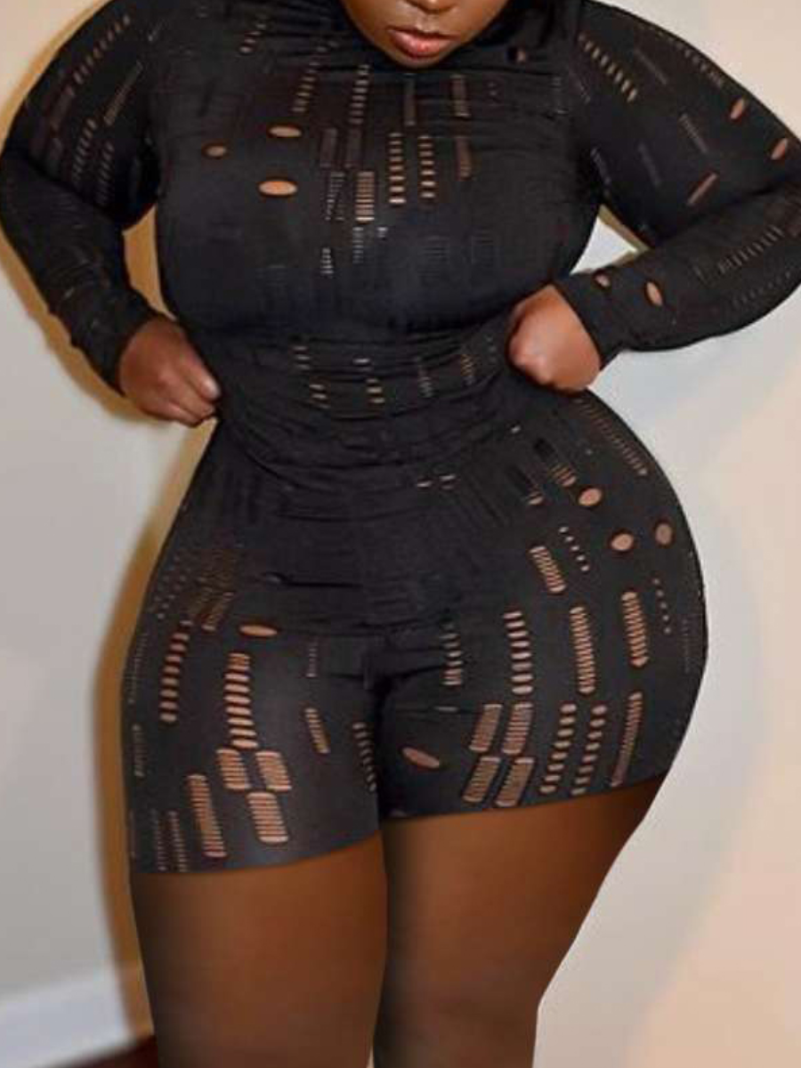 LW SXY Plus Size Pierced Stretchy Shorts Set