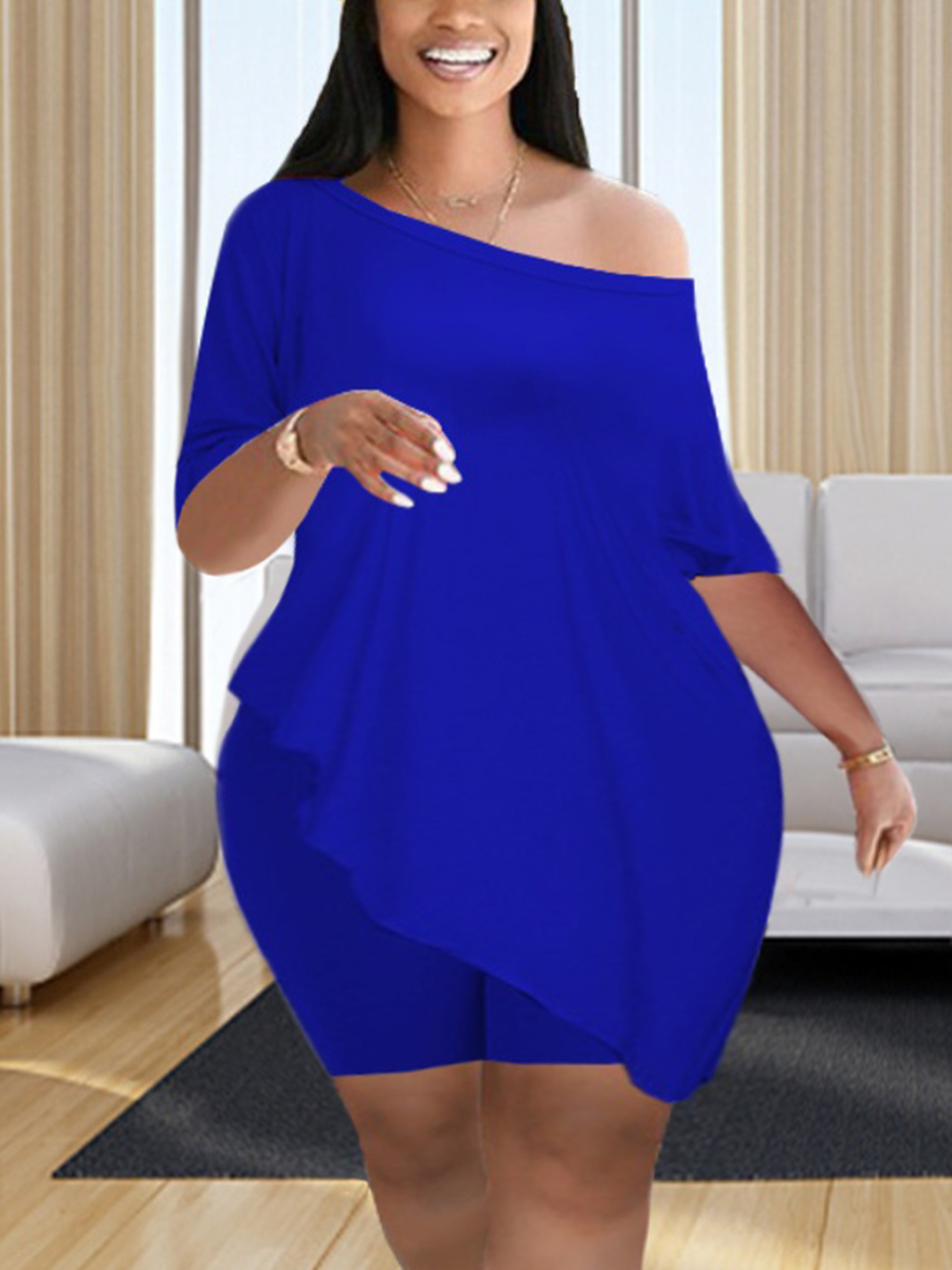 LW Plus Size Boat Neck Stretchy Shorts Set