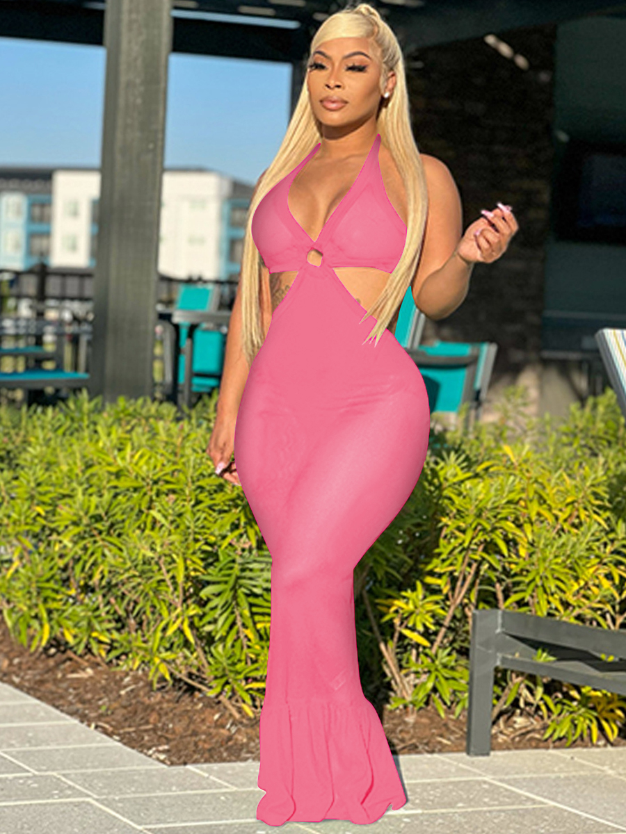 LW Ruffle Design Backless Bodycon Dress