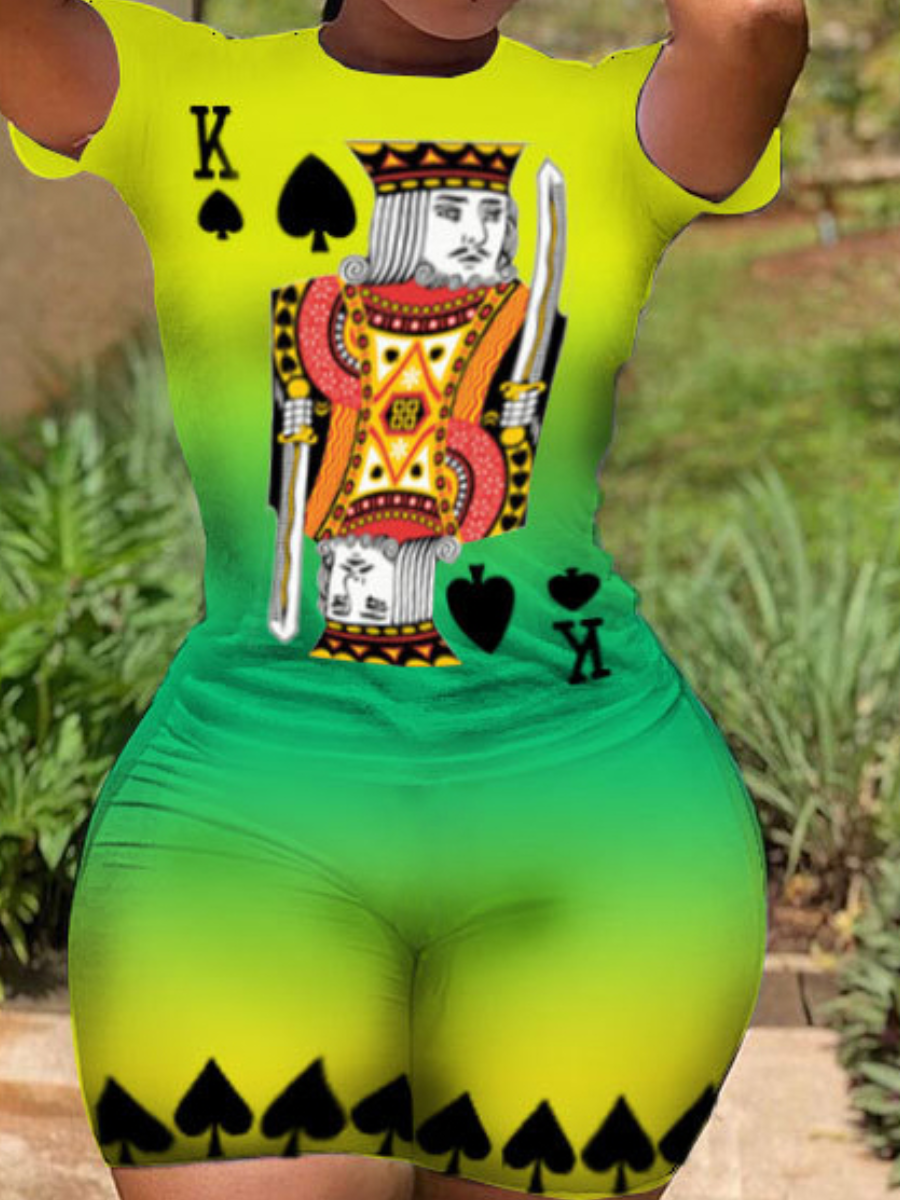 

LW Gradient Poker Letter Print Shorts Set, Green