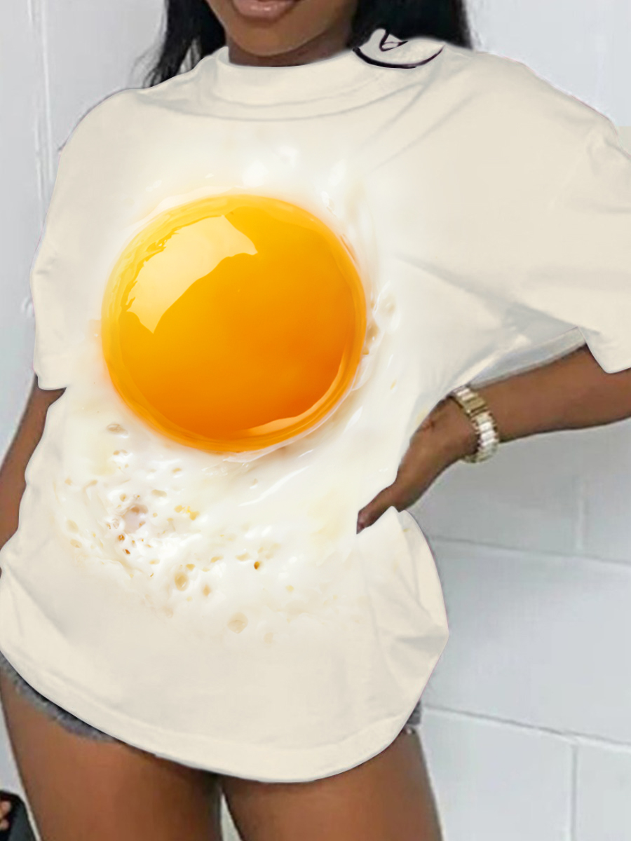 

LW Round Neck Egg Print T-shirt, White
