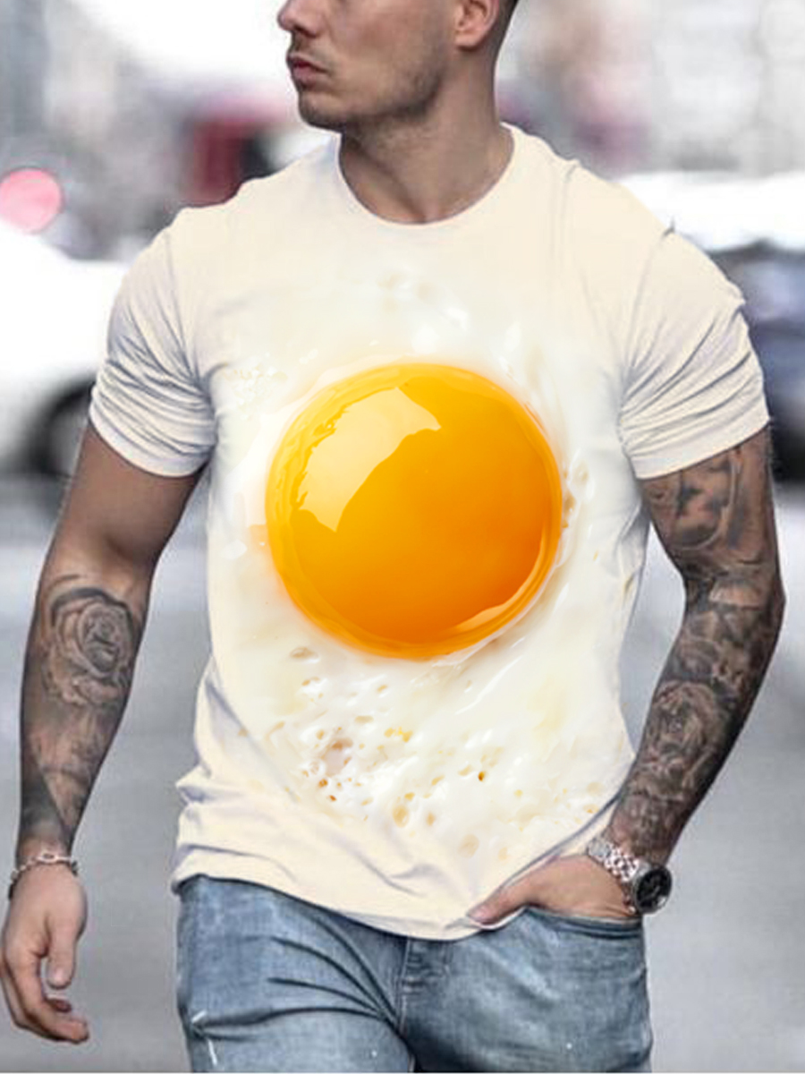 

LW Men Round Neck Egg Print T-shirt, Off white