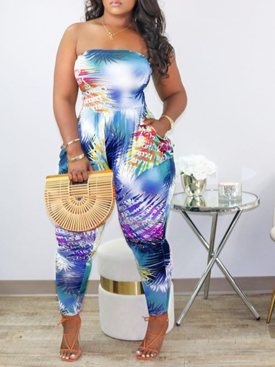 

LW Trendy Dew Shoulder Print Multicolor One-piece Jumpsuit, Multi