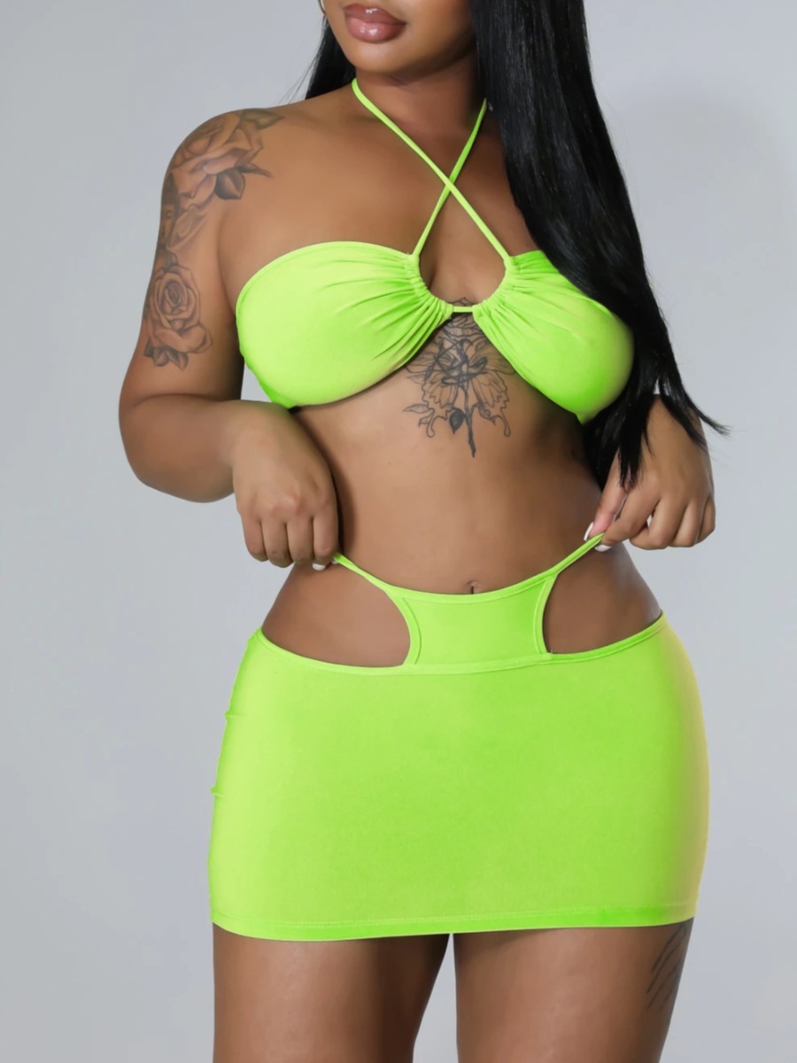 

LW Bandage Design Stretchy Skirt Set, Green