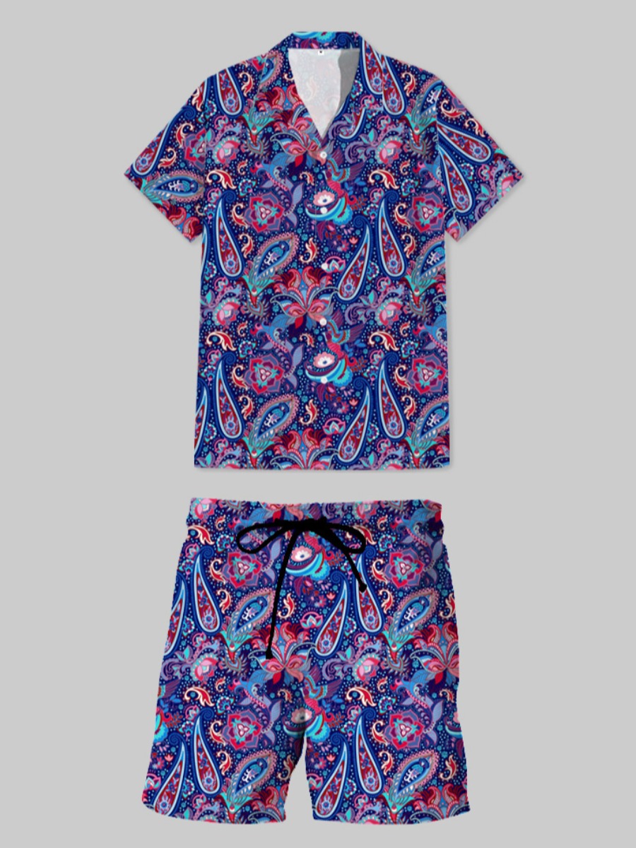 

LW Men Cashew Print Drawstring Shorts Set, Purple