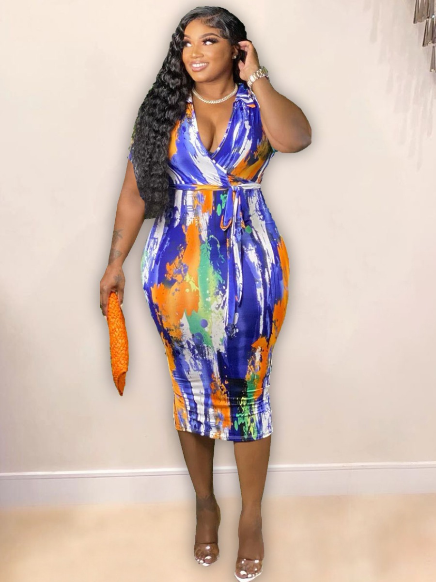 LW Plus Size Mixed Print Slit Bodycon Dress