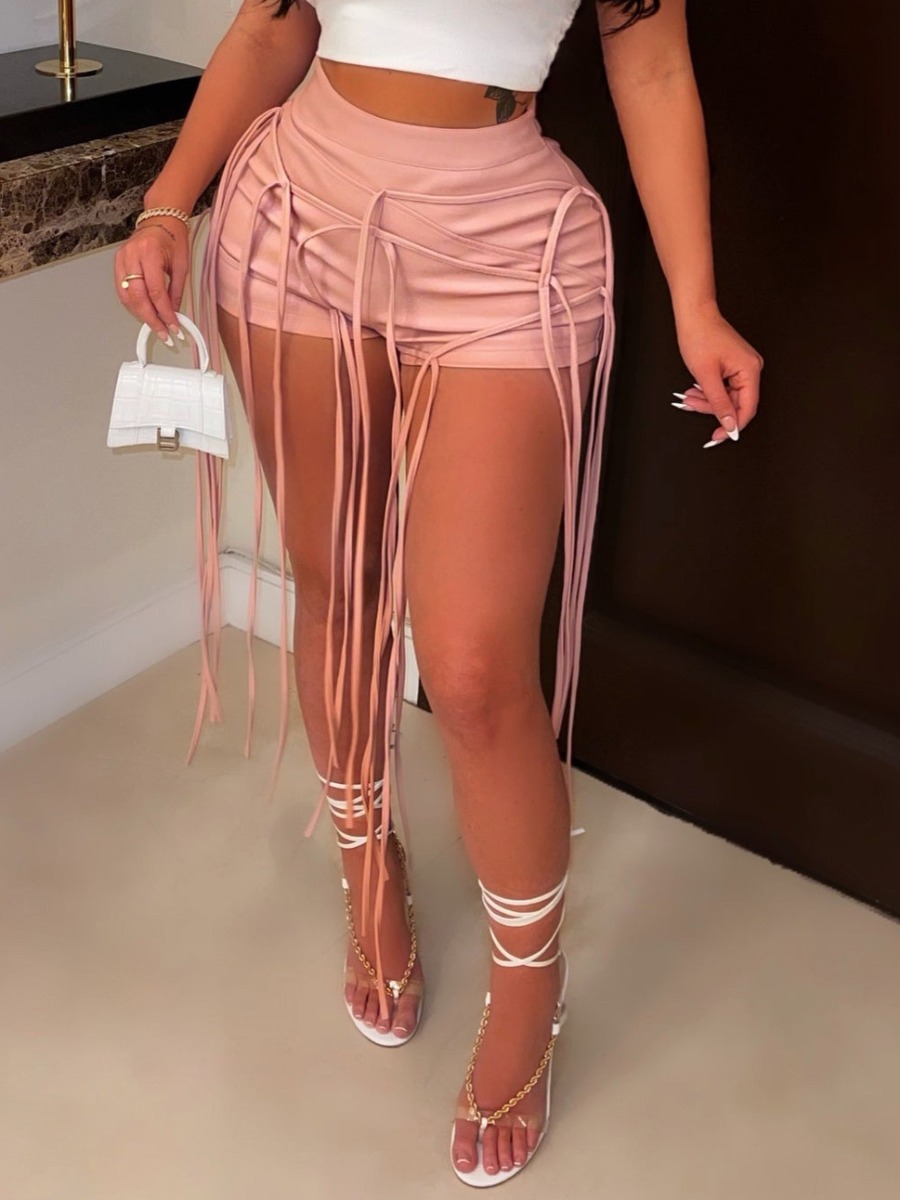 

LW Tassel Design Stretchy Shorts, Light pink