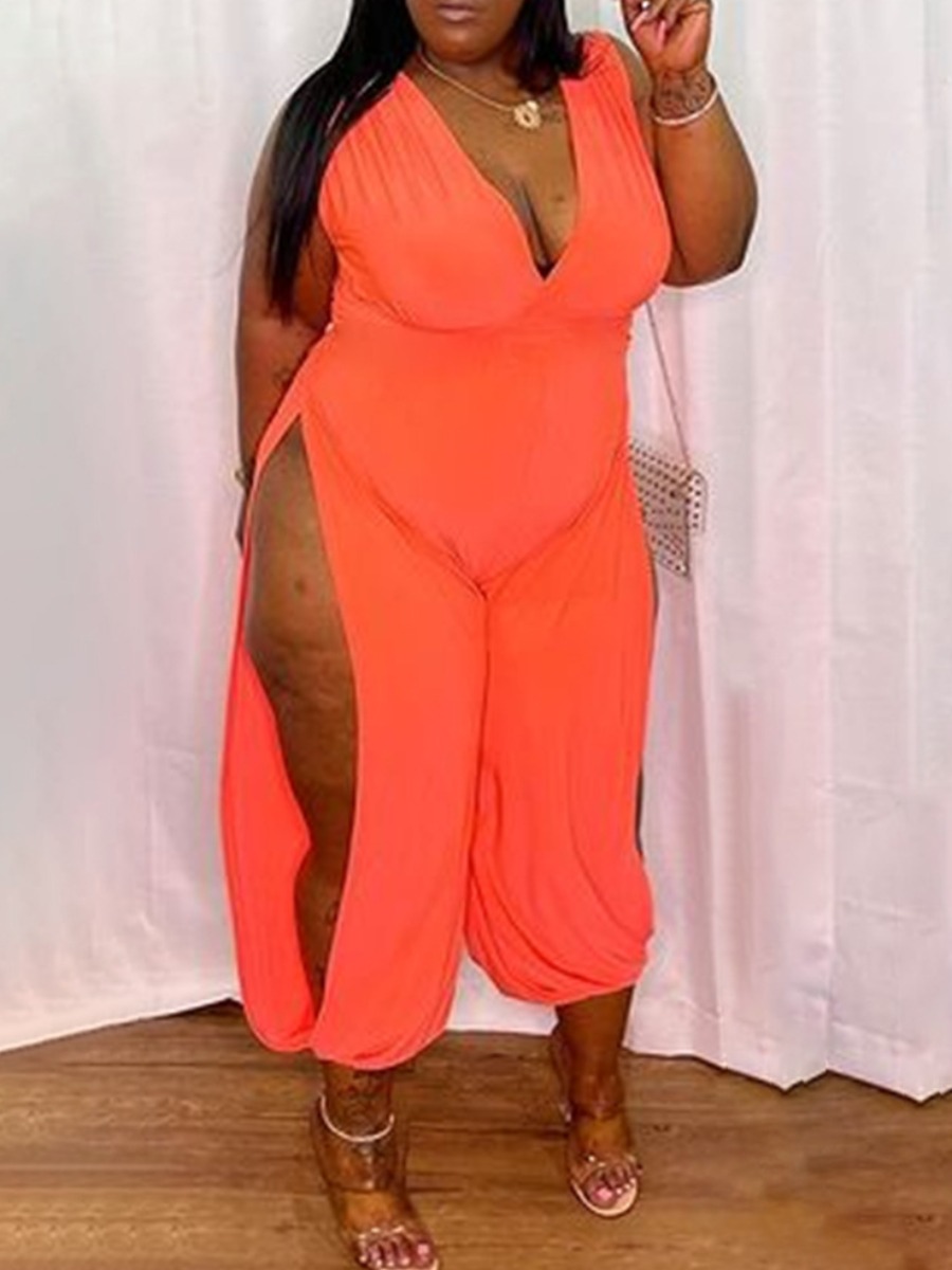 

LW SXY Plus Size Split Stretchy Jumpsuit, Orange