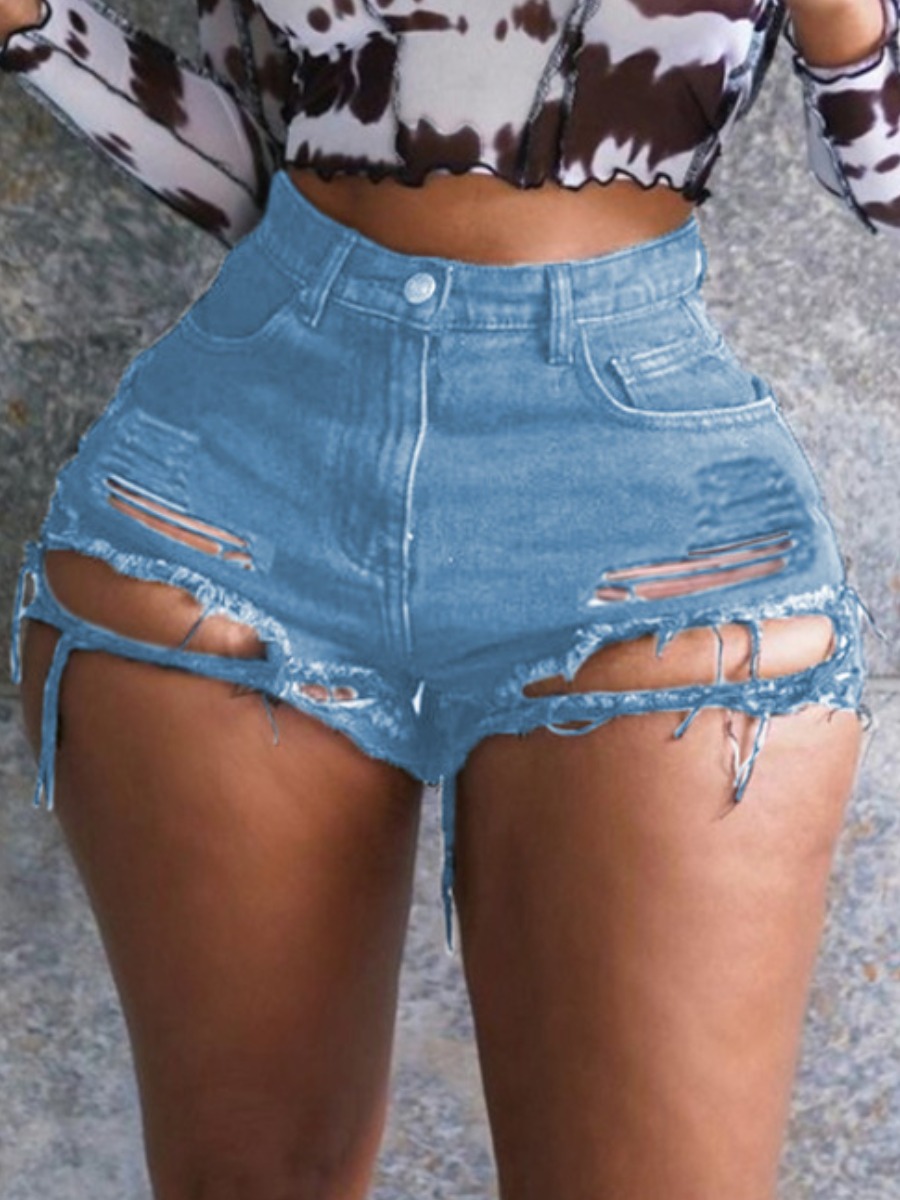 LW Ripped High Stretchy Denim Shorts