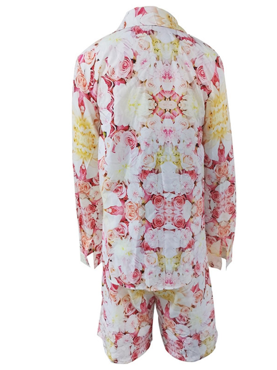 LW Plus Size Turndown Collar Floral Print Shorts Set