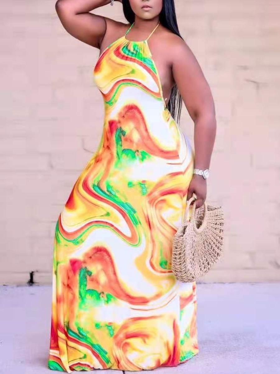 

LW Plus Size Gradient Backless Loose Dress, Multi