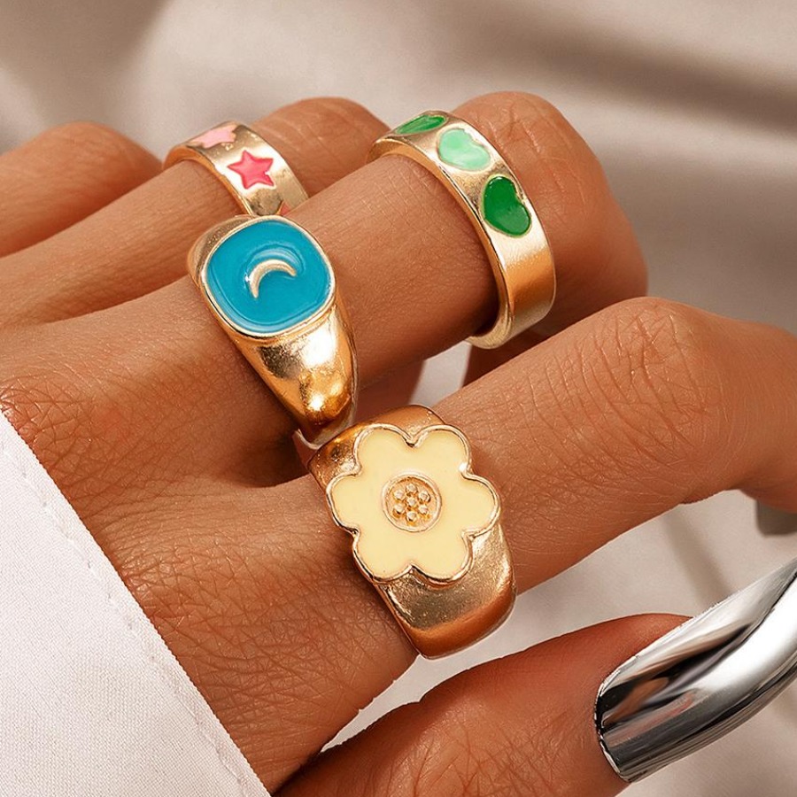 

LW 4-piece Star Moon Heart Decor Ring, Multi